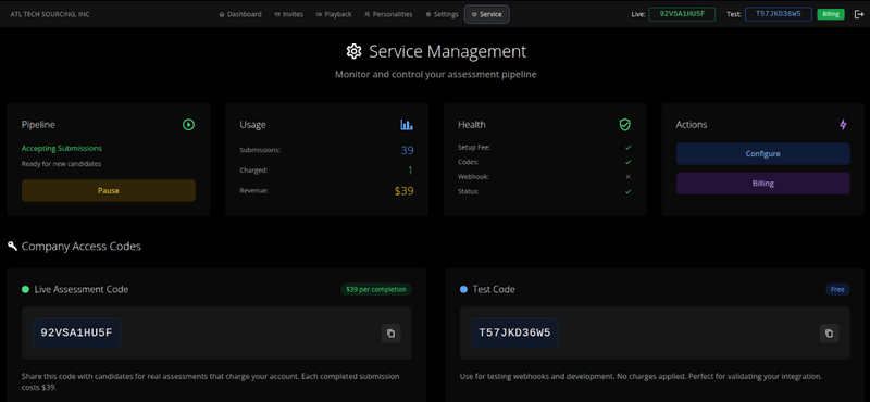 ErrorGolf technical hiring platform services showing company setup and management features for programming assessment, mathematical evaluation, chemistry challenges, physics tests, human logic analysis